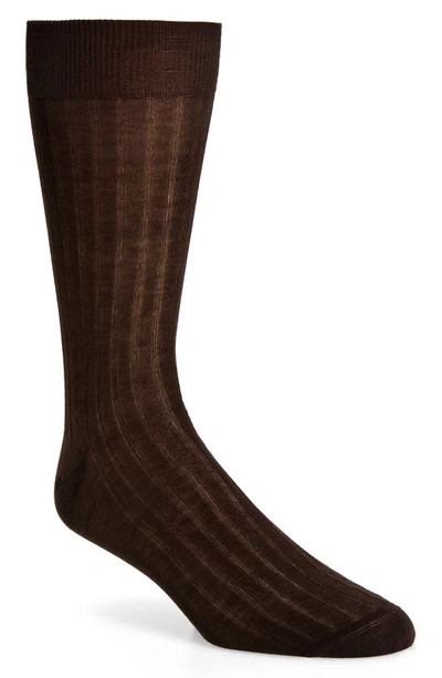 Shop Canali Cotton Rib Dress Socks In Brown