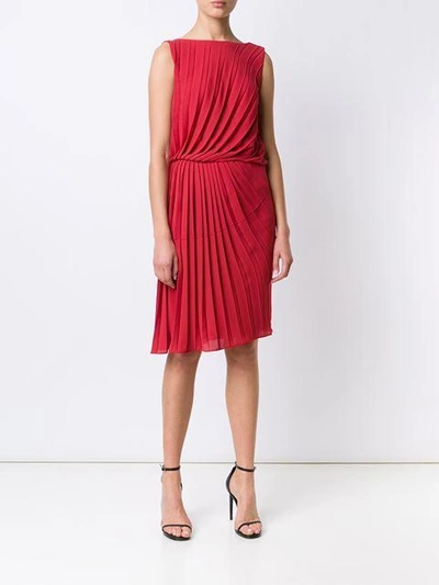 Shop Maison Margiela Gathered Pleated Dress In Red