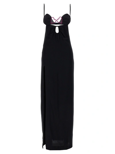 Nensi Dojaka Heart-padded Bra Maxi Slip Dress With Side Slit In Black