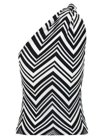 Shop Missoni One Shoulder Geometric Pattern Top Tops White/black