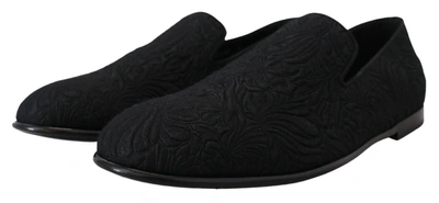 Shop Dolce & Gabbana Black Floral Jacquard Slippers Loafers Men's Shoes