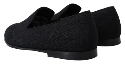 Shop Dolce & Gabbana Black Floral Jacquard Slippers Loafers Men's Shoes
