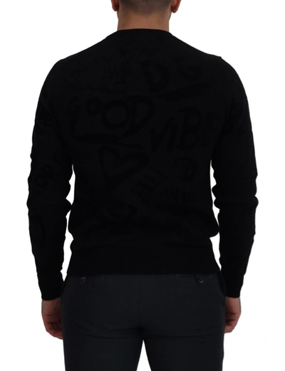 Shop Dolce & Gabbana Black Wool Logo Pattern Crewneck Pullover Men's Sweater