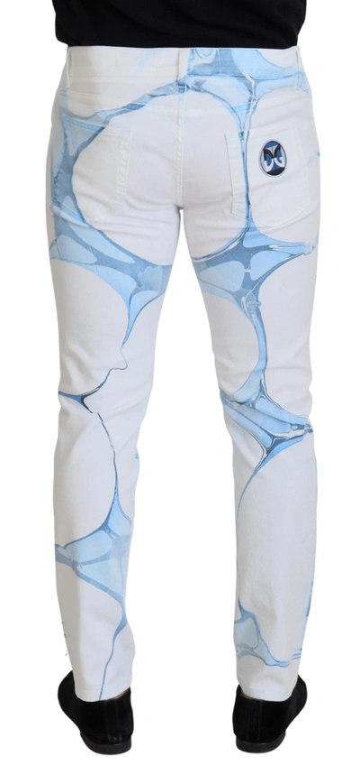 Shop Dolce & Gabbana White Blue Denim Cotton Jeans Stretch Skinny Fit Men's Pant