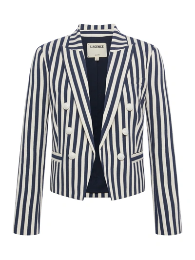 Shop L Agence Brooke Blazer In Navy/ecru Stripe