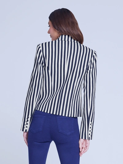 L Agence Brooke Striped Cropped Blazer In Navy/ecru Stripe