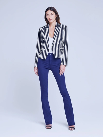 L Agence Brooke Striped Cropped Blazer In Navy/ecru Stripe