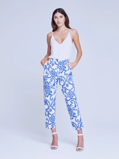 L Agence Ludivine Cropped Trousers In White Multi Mediterranean Toile
