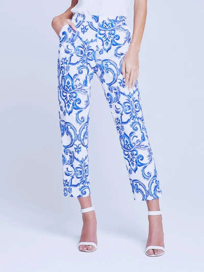 L Agence Ludivine Cropped Trousers In White Multi Mediterranean Toile