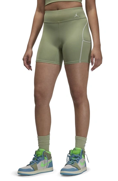 Shop Jordan Sport Bike Shorts In Oil Green/ Phantom