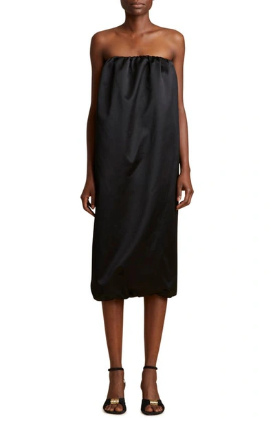 Shop Khaite Yara Soft Sheen Strapless Cotton Blend Dress In Black