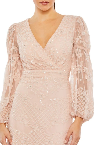 Shop Mac Duggal Sequin Long Sleeve Gown In Blush