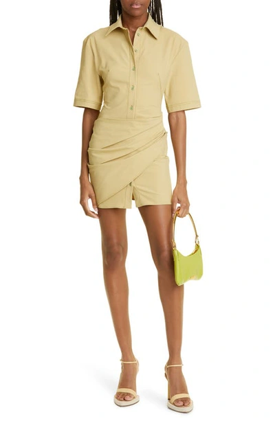 Shop Jacquemus La Robe Camisa Drape Detail Mini Shirtdress In 530 Light Khaki