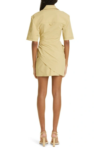Shop Jacquemus La Robe Camisa Drape Detail Mini Shirtdress In 530 Light Khaki