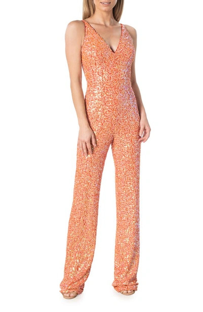 Shop Dress The Population Charlie Sequin Jumpsuit In Apricot Multi