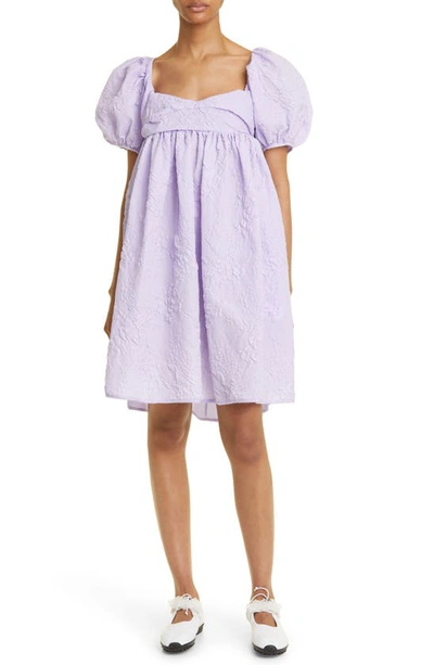 Shop Cecilie Bahnsen Susanna Puff Sleeve Cutout Dahlia Matelassé Babydoll Dress In Lavender