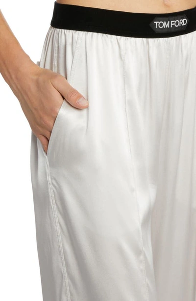 Shop Tom Ford Stretch Silk Satin Pajama Pants In Platinum