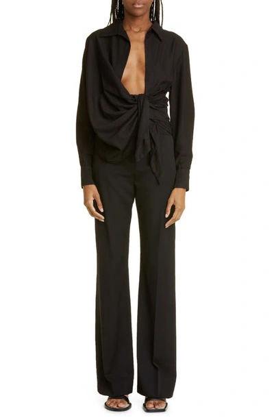 Shop Jacquemus Bahia Open Drape Long Sleeve Shirt In Black