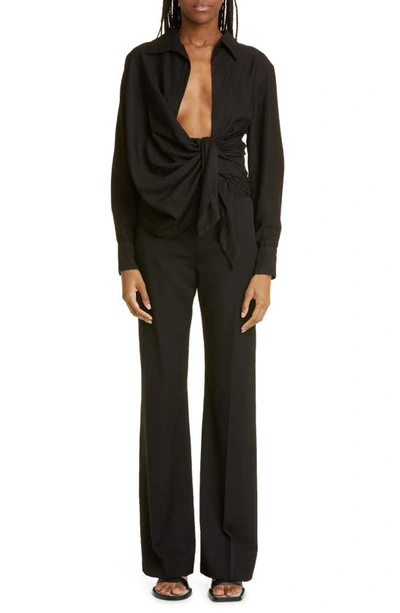 Jacquemus Les Sculptures Relaxed Bahia Shirt With Bow In Black