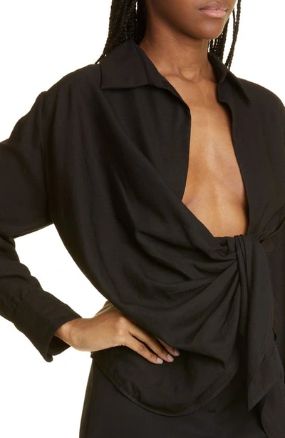 Shop Jacquemus Bahia Open Drape Long Sleeve Shirt In Black