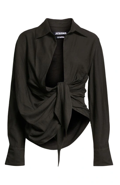 Shop Jacquemus Bahia Open Drape Long Sleeve Shirt In Black