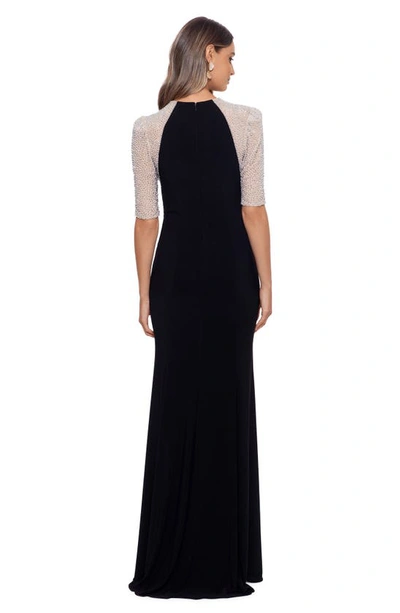 Shop Xscape Beaded Detail Gown In Black Nude Silver