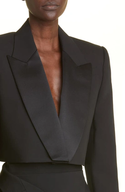 Shop Alexander Mcqueen Sartorial Wool Crop Blazer In 1000 Black