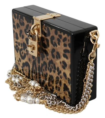 Shop Dolce & Gabbana Elegant Leopard Box Shoulder Women's Bag In Brown