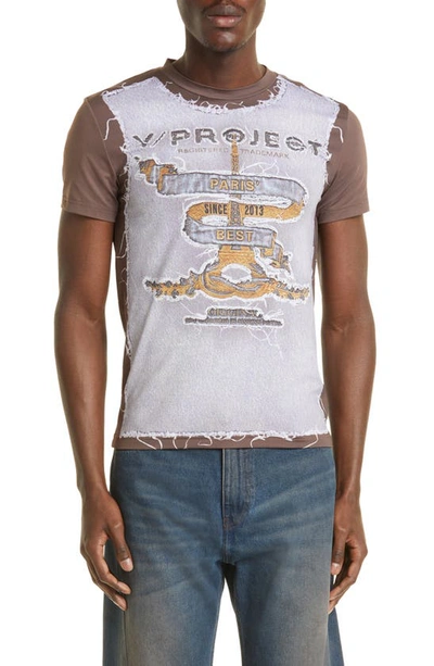 Shop Y/project Paris' Best Second Skin Graphic T-shirt In Brown/ Ice Blue