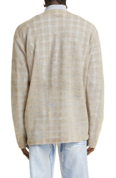 Shop Our Legacy Oversize Sheer Check Wool Blend Cardigan In Grey Disintegration Check