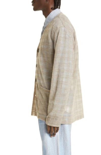 Shop Our Legacy Oversize Sheer Check Wool Blend Cardigan In Grey Disintegration Check