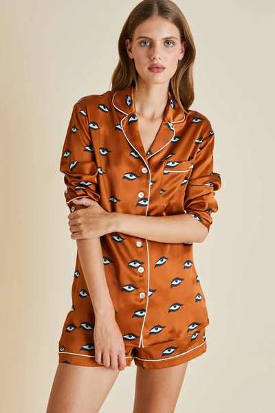 Shop Olivia Von Halle Alba Mensa Silk Satin Pyjama Set