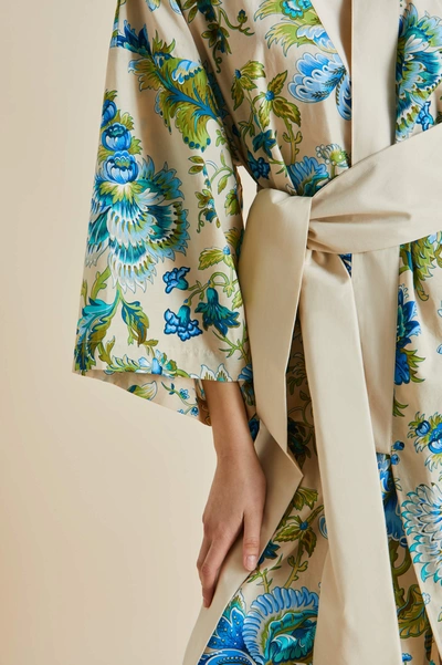 Shop Olivia Von Halle Amaya Jasmine Blue Floral Cotton-silk Robe