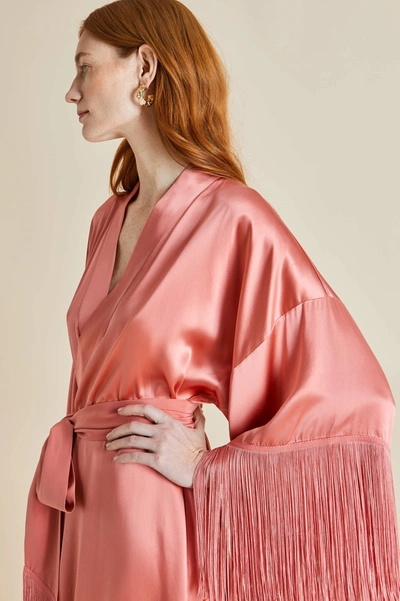 OLIVIA VON HALLE AMINA ROSE PINK SILK FRINGED ROBE 