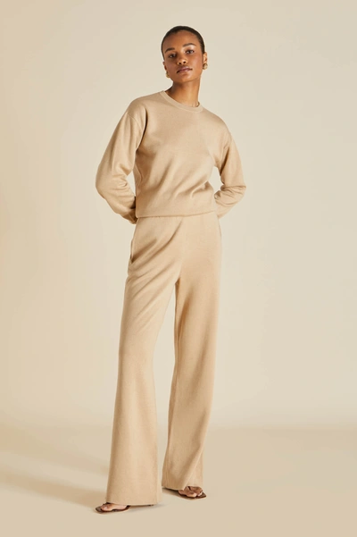 Shop Olivia Von Halle Carmel Shanghai Beige Tracksuit In Silk-cashmere
