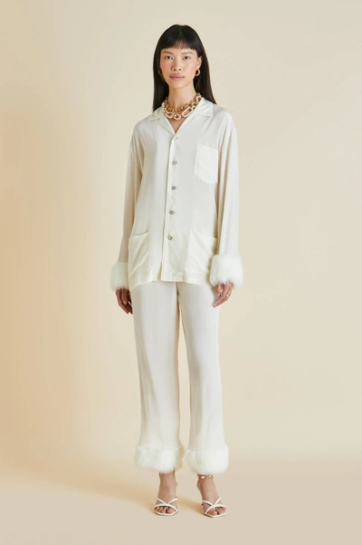 Shop Olivia Von Halle Casablanca Kiki Silk Crêpe De Chine Faux Fur Pyjama Set