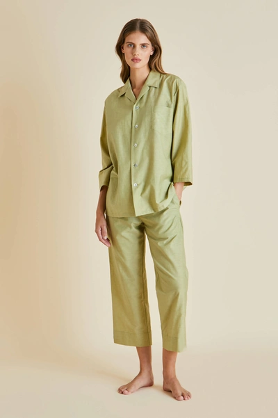 Shop Olivia Von Halle Casablanca Tourmaline Cotton-silk Pyjama Set