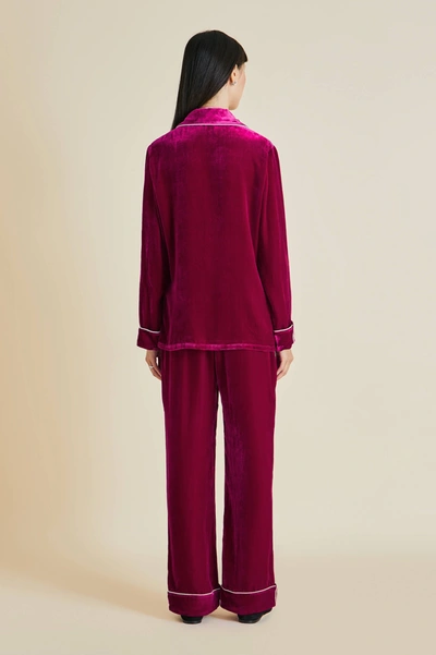 Shop Olivia Von Halle Coco Berry Silk Velvet Pyjama Set