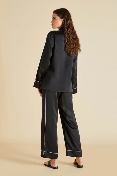 Shop Olivia Von Halle Coco Jet Black Pyjamas In Silk Satin