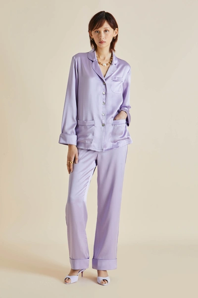 Shop Olivia Von Halle Coco Lilac Silk Satin Pyjamas