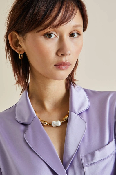 Olivia Von Halle Coco Button-down Silk Pajama Set In Lilac ModeSens