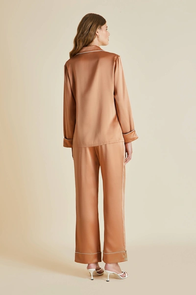 Shop Olivia Von Halle Coco Nutmeg Silk Satin Pyjama Set