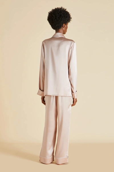 Shop Olivia Von Halle Coco Oyster Ivory Pyjamas In Silk Satin