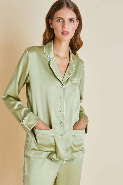 Shop Olivia Von Halle Coco Tourmaline Silk Satin Pyjama Set