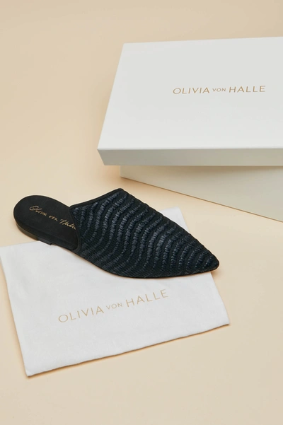 Shop Olivia Von Halle Contessa Casati Black Raffia Slippers
