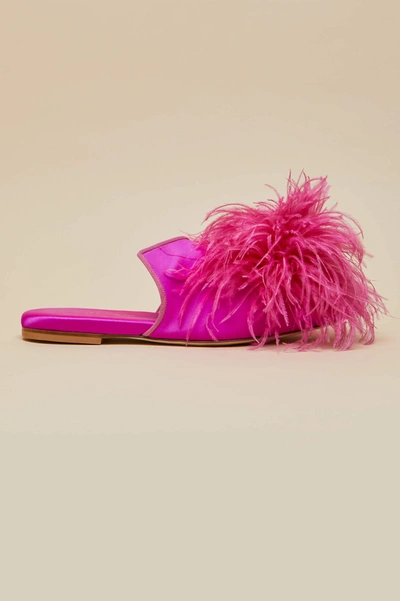 Shop Olivia Von Halle Contessa Madame Pink Silk Feather Slippers
