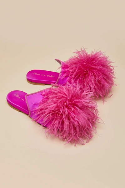 Shop Olivia Von Halle Contessa Madame Pink Silk Feather Slippers