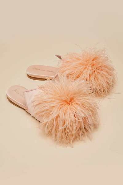 Shop Olivia Von Halle Contessa Minnie Orange  Slippers In Silk Feather