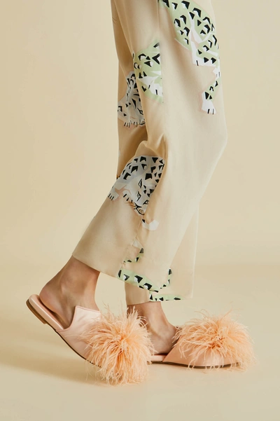 Shop Olivia Von Halle Contessa Minnie Orange  Slippers In Silk Feather