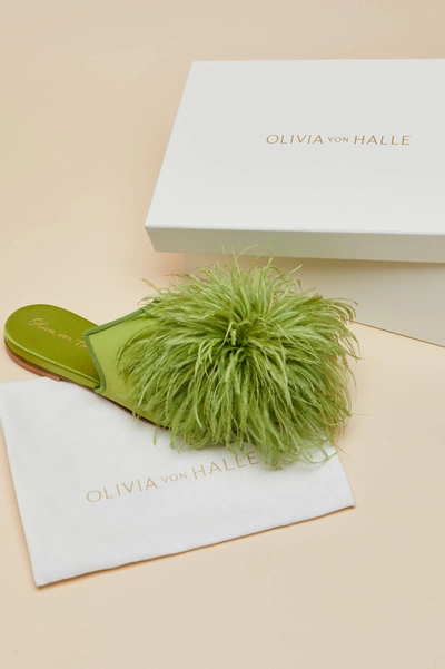 Shop Olivia Von Halle Contessa Niko Silk Feather Slippers